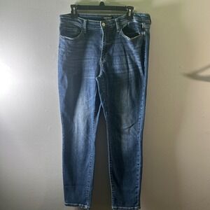 Judy Blue High Rise Skinny Jeans Medium Wash Distressed Cuffed‎ Women 13 31